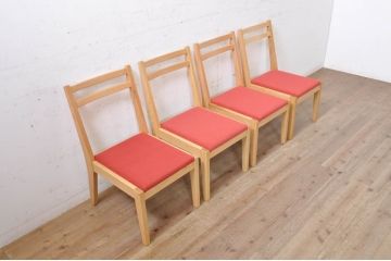 中古　短期展示品　美品　ヤクモ家具製作所　オーク材　シンプルチェア(SC40RO)　クッションタイプ　ナチュラルな風合いが優しい印象のチェア4脚セット(ダイニングチェア、椅子、イス、バラ売り可能)(定価4脚で約14万円)(R-069798)