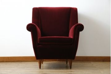 イタリアビンテージ　Lloyd's Antiques(ロイズ・アンティークス)取り扱い　置くだけでも絵になるモダンな1人掛けソファ(アームチェア、サロンチェア、椅子、イス、ヴィンテージ)(定価約40万円)(R-069810)