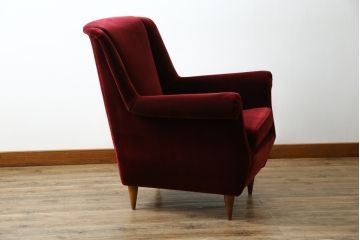イタリアビンテージ　Lloyd's Antiques(ロイズ・アンティークス)取り扱い　置くだけでも絵になるモダンな1人掛けソファ(アームチェア、サロンチェア、椅子、イス、ヴィンテージ)(定価約40万円)(R-069810)