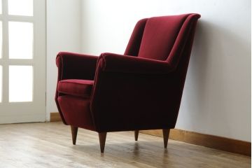 イタリアビンテージ　Lloyd's Antiques(ロイズ・アンティークス)取り扱い　置くだけでも絵になるモダンな1人掛けソファ(アームチェア、サロンチェア、椅子、イス、ヴィンテージ)(定価約40万円)(R-069810)