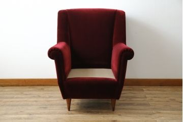 イタリアビンテージ　Lloyd's Antiques(ロイズ・アンティークス)取り扱い　置くだけでも絵になるモダンな1人掛けソファ(アームチェア、サロンチェア、椅子、イス、ヴィンテージ)(定価約40万円)(R-069810)