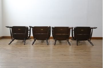 中古　松本民芸家具　#44A型　シックな色合いとクラシカルな佇まいが魅力のウィンザーチェア4脚セット(ウインザーチェア、アームチェア、板座チェア、ダイニングチェア、椅子、イス)(定価4脚で約80万円)(R-069811)