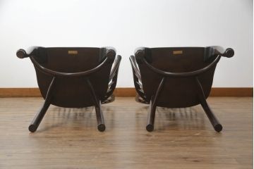 中古　希少!!　松本民芸家具　中古ではなかなかお目にかかれない猫脚ウィンザーチェア2脚セット(ウインザーチェア、アームチェア、板座チェア、ダイニングチェア、椅子、イス)(定価2脚で約68万円)(R-069813)