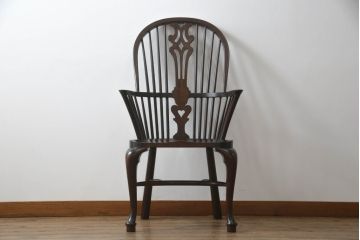 中古　希少!!　松本民芸家具　中古ではなかなかお目にかかれない猫脚ウィンザーチェア(ウインザーチェア、アームチェア、板座チェア、ダイニングチェア、椅子、イス)(定価約34万円)(R-069814)