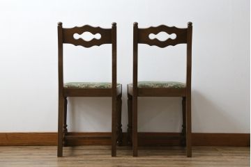 中古　横浜クラシック家具　ノックオンウッド(knockonwood)　Hand Made　オーク材　どこか懐かしい雰囲気漂うチェア2脚セット(ダイニングチェア、アームレスチェア、椅子、イス)(R-069819)