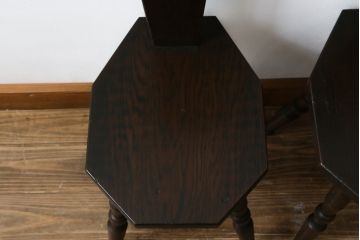 イギリスビンテージ　オーク材　タータンチェックのデザインが魅力的なスピニングチェア2脚セット(板座チェア、椅子、イス、ヴィンテージ)(R-069831)