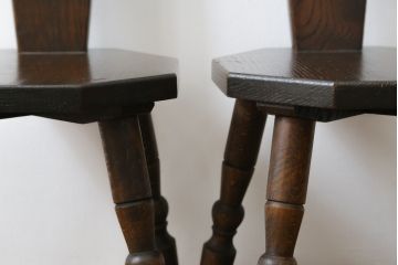イギリスビンテージ　オーク材　タータンチェックのデザインが魅力的なスピニングチェア2脚セット(板座チェア、椅子、イス、ヴィンテージ)(R-069831)