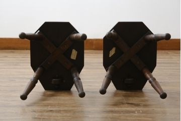 イギリスビンテージ　オーク材　タータンチェックのデザインが魅力的なスピニングチェア2脚セット(板座チェア、椅子、イス、ヴィンテージ)(R-069831)