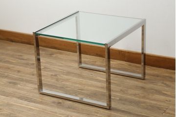 ★I様専用・ご決済用★中古　オーダー製作品　廃番　AIDEC MODERN(アイデックモダン)　ZONE(ゾーン)52G　ステンレス脚とガラストップの組み合わせがクールでおしゃれなローテーブル(センターテーブル、コーヒーテーブル、カフェテーブル、サイドテーブル)(定価約14万5千円)(R-069837)