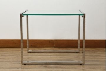 ★I様専用・ご決済用★中古　オーダー製作品　廃番　AIDEC MODERN(アイデックモダン)　ZONE(ゾーン)52G　ステンレス脚とガラストップの組み合わせがクールでおしゃれなローテーブル(センターテーブル、コーヒーテーブル、カフェテーブル、サイドテーブル)(定価約14万5千円)(R-069837)