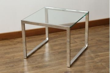 ★I様専用・ご決済用★中古　オーダー製作品　廃番　AIDEC MODERN(アイデックモダン)　ZONE(ゾーン)52G　ステンレス脚とガラストップの組み合わせがクールでおしゃれなローテーブル(センターテーブル、コーヒーテーブル、カフェテーブル、サイドテーブル)(定価約14万5千円)(R-069837)