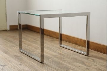 ★I様専用・ご決済用★中古　オーダー製作品　廃番　AIDEC MODERN(アイデックモダン)　ZONE(ゾーン)52G　ステンレス脚とガラストップの組み合わせがクールでおしゃれなローテーブル(センターテーブル、コーヒーテーブル、カフェテーブル、サイドテーブル)(定価約14万5千円)(R-069837)