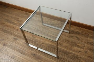 ★I様専用・ご決済用★中古　オーダー製作品　廃番　AIDEC MODERN(アイデックモダン)　ZONE(ゾーン)52G　ステンレス脚とガラストップの組み合わせがクールでおしゃれなローテーブル(センターテーブル、コーヒーテーブル、カフェテーブル、サイドテーブル)(定価約14万5千円)(R-069837)