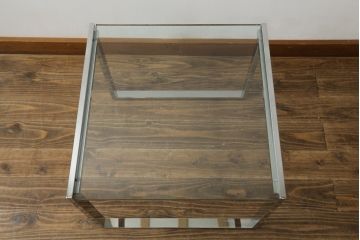 ★I様専用・ご決済用★中古　オーダー製作品　廃番　AIDEC MODERN(アイデックモダン)　ZONE(ゾーン)52G　ステンレス脚とガラストップの組み合わせがクールでおしゃれなローテーブル(センターテーブル、コーヒーテーブル、カフェテーブル、サイドテーブル)(定価約14万5千円)(R-069837)