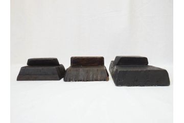 アンティーク　インド　更紗　細やかな彫りが美しい版木3個セット(ウッドスタンプ、木版画)(R-069854)
