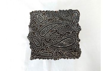 アンティーク　インド　更紗　細やかな彫りが美しい版木3個セット(ウッドスタンプ、木版画)(R-069854)