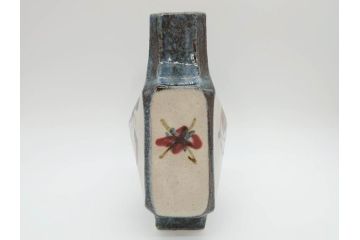 特大　河井武一　高さ約29cm　落ち着いた色合いが素敵な花紋扁壷(師.河井寛次郎、共箱付き、壺)(R-069855)
