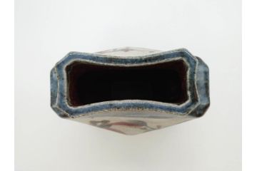 特大　河井武一　高さ約29cm　落ち着いた色合いが素敵な花紋扁壷(師.河井寛次郎、共箱付き、壺)(R-069855)