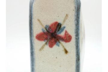特大　河井武一　高さ約29cm　落ち着いた色合いが素敵な花紋扁壷(師.河井寛次郎、共箱付き、壺)(R-069855)