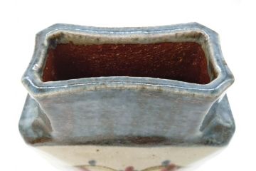特大　河井武一　高さ約29cm　落ち着いた色合いが素敵な花紋扁壷(師.河井寛次郎、共箱付き、壺)(R-069855)