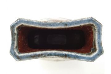 特大　河井武一　高さ約29cm　落ち着いた色合いが素敵な花紋扁壷(師.河井寛次郎、共箱付き、壺)(R-069855)