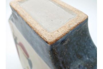 特大　河井武一　高さ約29cm　落ち着いた色合いが素敵な花紋扁壷(師.河井寛次郎、共箱付き、壺)(R-069855)