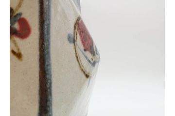 特大　河井武一　高さ約29cm　落ち着いた色合いが素敵な花紋扁壷(師.河井寛次郎、共箱付き、壺)(R-069855)