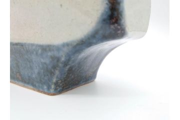 特大　河井武一　高さ約29cm　落ち着いた色合いが素敵な花紋扁壷(師.河井寛次郎、共箱付き、壺)(R-069855)