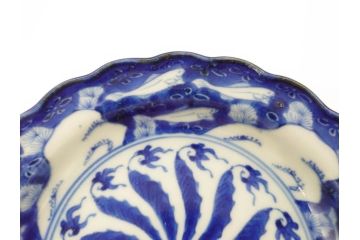 江戸〜明治　伊万里　染付　約17cm　5.6寸　魚花紋と色合いが涼しげな輪花皿5枚セット(五寸六分、中皿、和食器)(R-069856)