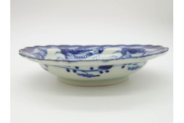 江戸〜明治　伊万里　染付　約17cm　5.6寸　魚花紋と色合いが涼しげな輪花皿5枚セット(五寸六分、中皿、和食器)(R-069856)