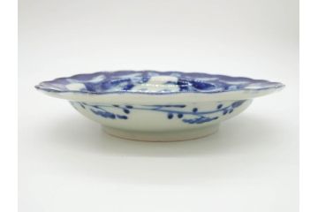 江戸〜明治　伊万里　染付　約17cm　5.6寸　魚花紋と色合いが涼しげな輪花皿5枚セット(五寸六分、中皿、和食器)(R-069856)