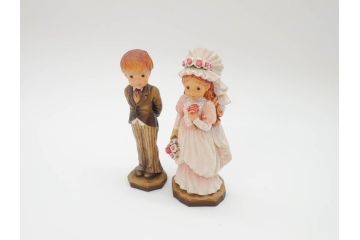 イタリア　ANRI(アンリ)　サラ&ケイ　結婚式　「With This Ring」　「To Love and to Cherish」　花嫁　花婿　大切な瞬間を切り取った様な木彫り人形2体(SarahKay、ウッドドール、置物)(R-069858)
