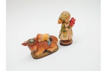 イタリア　ANRI(アンリ)　サラ&ケイ　「Ten roses for you」　牛　干支人形　優しい色合いが素敵な木彫り人形2体(ウシ、SarahKay、置物、ウッドドール)(R-069859)