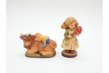 イタリア　ANRI(アンリ)　サラ&ケイ　「Ten roses for you」　牛　干支人形　優しい色合いが素敵な木彫り人形2体(ウシ、SarahKay、置物、ウッドドール)(R-069859)