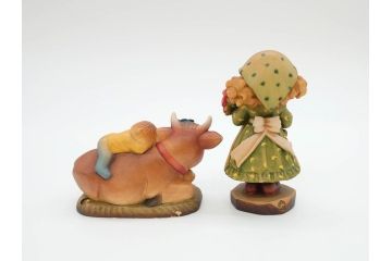 イタリア　ANRI(アンリ)　サラ&ケイ　「Ten roses for you」　牛　干支人形　優しい色合いが素敵な木彫り人形2体(ウシ、SarahKay、置物、ウッドドール)(R-069859)