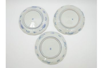 明治期　伊万里焼　錦手　金襴手　染錦　二重角富(角冨)　金彩　色絵　桃図　草花文　8寸皿　約25cm　煌びやかで豪華な絵付けの大皿3枚セット(深皿、和皿、和食器、八寸)(R-069861)