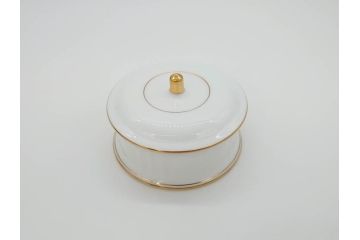 稀少　大倉陶園　瑠璃(台座付き)　色蒔き(ピンク)　飯田深雪コラボ(Miyuki Iida)　ゴールドラインのデザインが目を惹くシュガーポット&花瓶3点セット(ボンボン、菓子器、洋食器、花器、箱付き)(R-069863)