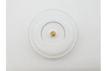 稀少　大倉陶園　瑠璃(台座付き)　色蒔き(ピンク)　飯田深雪コラボ(Miyuki Iida)　ゴールドラインのデザインが目を惹くシュガーポット&花瓶3点セット(ボンボン、菓子器、洋食器、花器、箱付き)(R-069863)