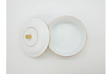 稀少　大倉陶園　瑠璃(台座付き)　色蒔き(ピンク)　飯田深雪コラボ(Miyuki Iida)　ゴールドラインのデザインが目を惹くシュガーポット&花瓶3点セット(ボンボン、菓子器、洋食器、花器、箱付き)(R-069863)