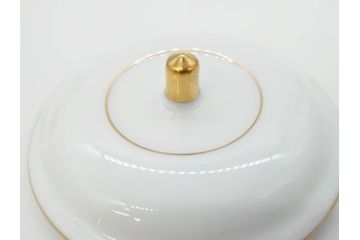 稀少　大倉陶園　瑠璃(台座付き)　色蒔き(ピンク)　飯田深雪コラボ(Miyuki Iida)　ゴールドラインのデザインが目を惹くシュガーポット&花瓶3点セット(ボンボン、菓子器、洋食器、花器、箱付き)(R-069863)