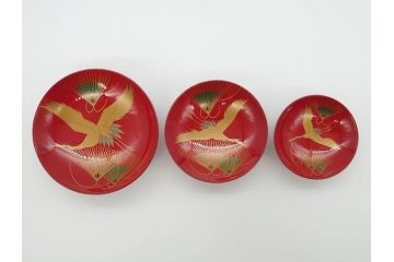 輪島塗　黒塗　松喰鶴蒔絵　七ツ揃　上質な和の空間にぴったりの屠蘇器(下り藤紋、盃、盃台、銚子、重箱、屠蘇台、箸置き、銘々皿、共箱付き)(R-069893)