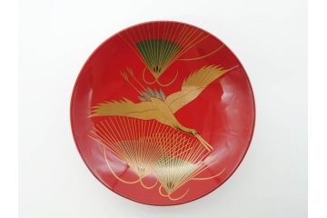 輪島塗　黒塗　松喰鶴蒔絵　七ツ揃　上質な和の空間にぴったりの屠蘇器(下り藤紋、盃、盃台、銚子、重箱、屠蘇台、箸置き、銘々皿、共箱付き)(R-069893)