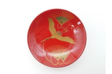 輪島塗　黒塗　松喰鶴蒔絵　七ツ揃　上質な和の空間にぴったりの屠蘇器(下り藤紋、盃、盃台、銚子、重箱、屠蘇台、箸置き、銘々皿、共箱付き)(R-069893)