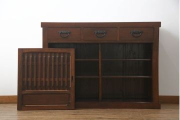 中古　上質な和の空間を演出する水屋箪笥サイドボード(サイドキャビネット、収納棚、戸棚、食器棚、茶箪笥)(R-069922)