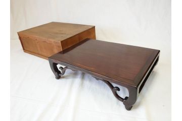 時代物　唐木　紫檀　黒檀　美しい杢目が目を惹く花台(唐物、中国?、共箱付き、飾り台)(R-069953)