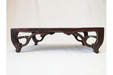 時代物　唐木　紫檀　黒檀　美しい杢目が目を惹く花台(唐物、中国?、共箱付き、飾り台)(R-069953)