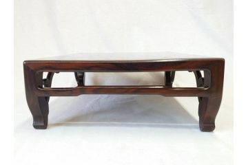 時代物　唐木　紫檀　黒檀　美しい杢目が目を惹く花台(唐物、中国?、共箱付き、飾り台)(R-069953)