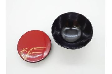 戦前　大正〜昭和初期　熊野漆器店　輪島塗　布着本堅地　煌びやかな鳳凰の蒔絵が高級感溢れる吸物椀20客(木製、黒漆、お椀、和食器、共箱付き)(R-069954)