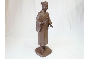 佐藤助雄作　ふる里　どこか懐かしさを感じるブロンズ像(冊子付き、共箱付き、銅像、置物、オブジェ)(R-069957)