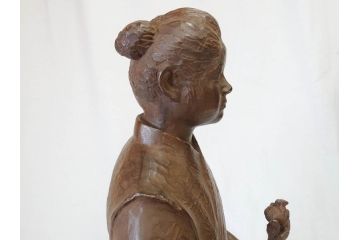佐藤助雄作　ふる里　どこか懐かしさを感じるブロンズ像(冊子付き、共箱付き、銅像、置物、オブジェ)(R-069957)